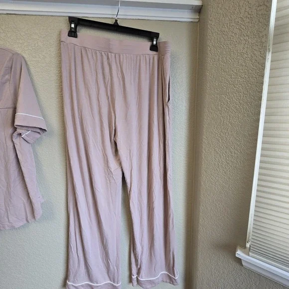 Cozy Earth Women's BambooPajama Blush Pink Short Sleeve Shirt M, Long Pant L